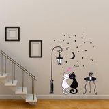 Cute Cartoon Couple Cat Flower Vine 3D Wallpaper