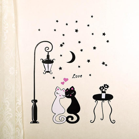 Cute Cartoon Couple Cat Flower Vine 3D Wallpaper